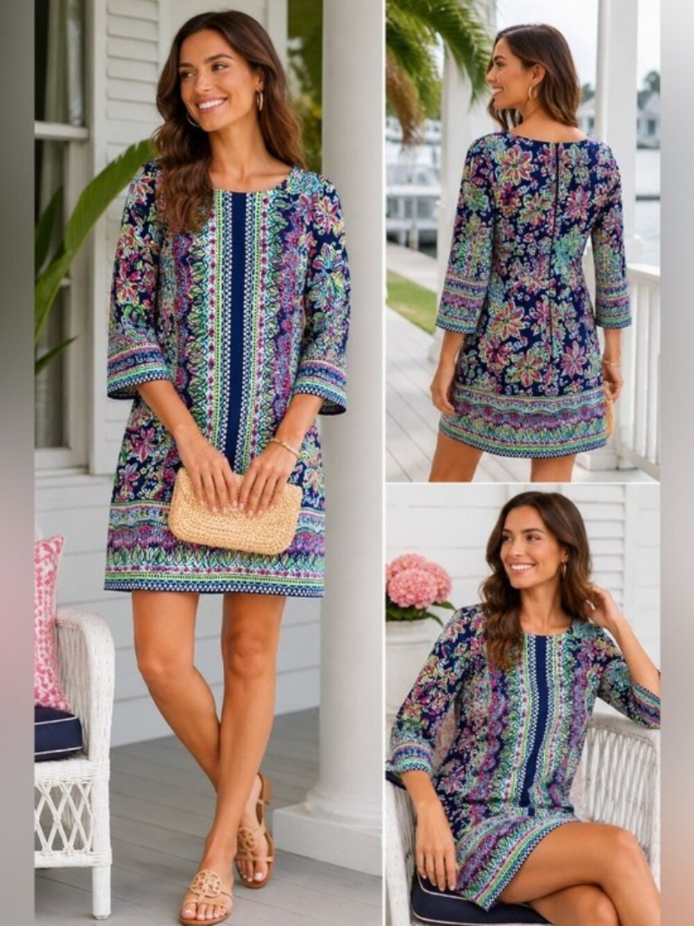 Lilly Pulitzer Navy Floral Shift Dress Size 2 Resort Coastal Preppy Boho